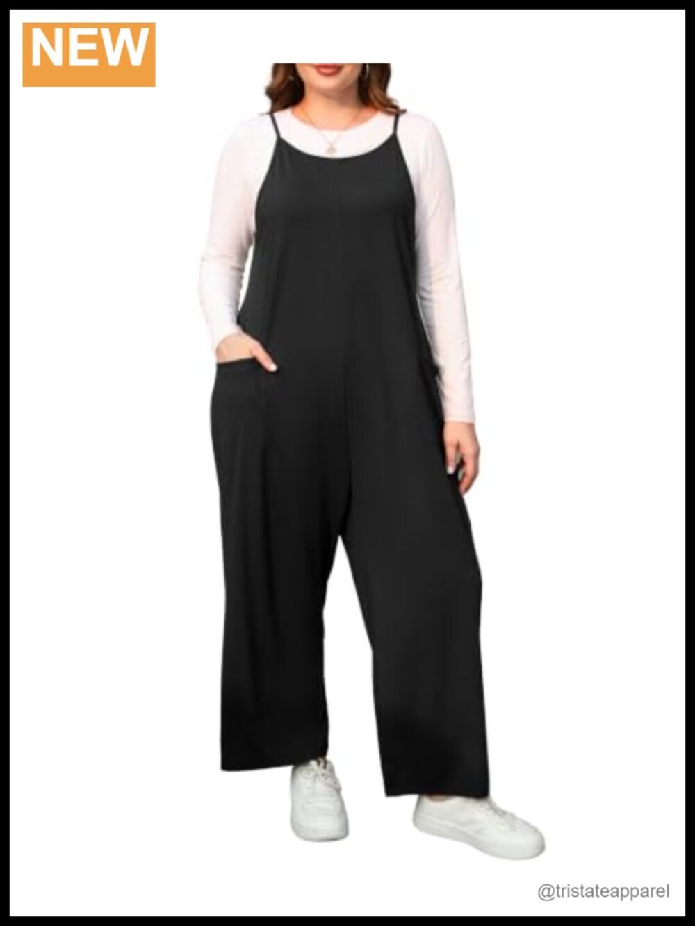Plus Size Wide Leg Jumpsuit Stretchy Adjustable Straps Pockets Sleeveless 1X-5X